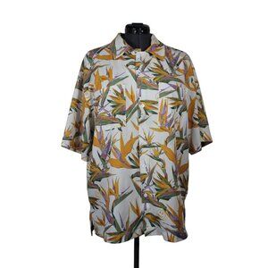 Drew House men's birds of paradise mascot print button front camp shirt L